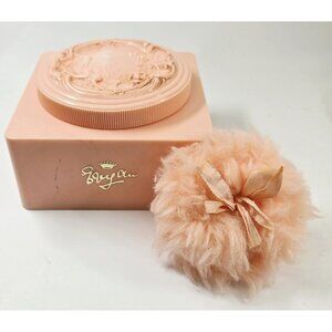 Vtg White Shoulders Evyan Perfume Powder Art Nouveau Pink Case & Puff